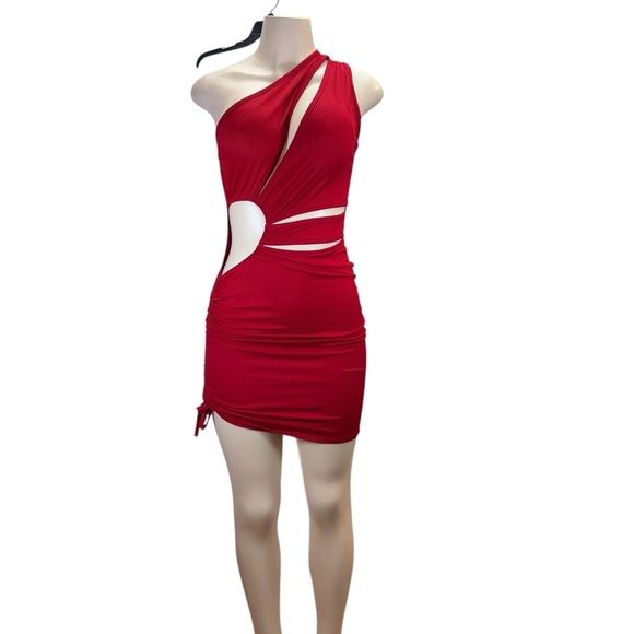 Red Asymmetrical Cut Out Mini Dress - Picture 1 of 3